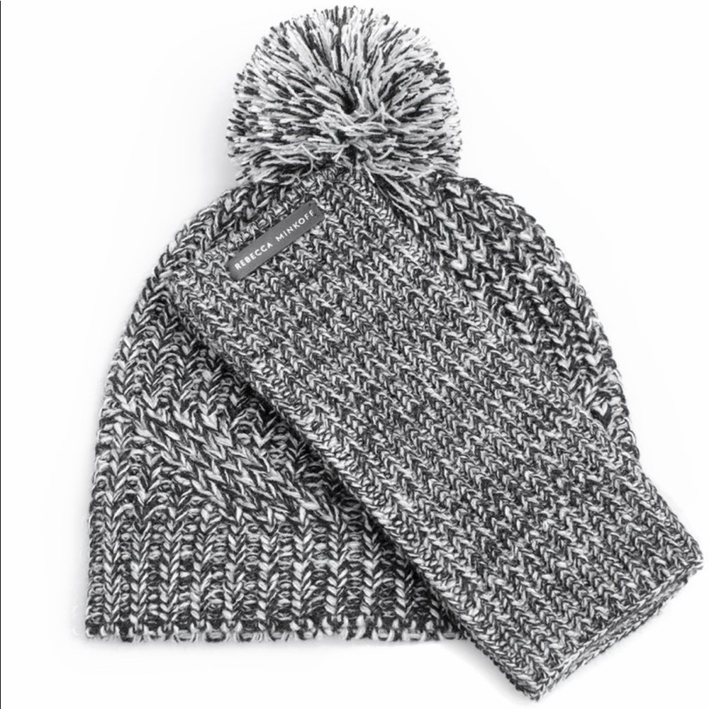Rebecca Minkoff hat and arm warmers